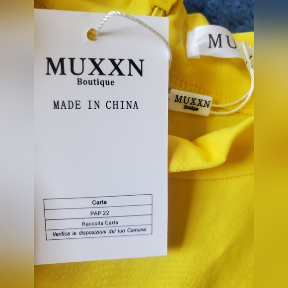 *NWT* MUXXN Yellow High Neck Tie Party Pencil Dress 3/4 Sleeve Midi Size L - Picture 8 of 8
